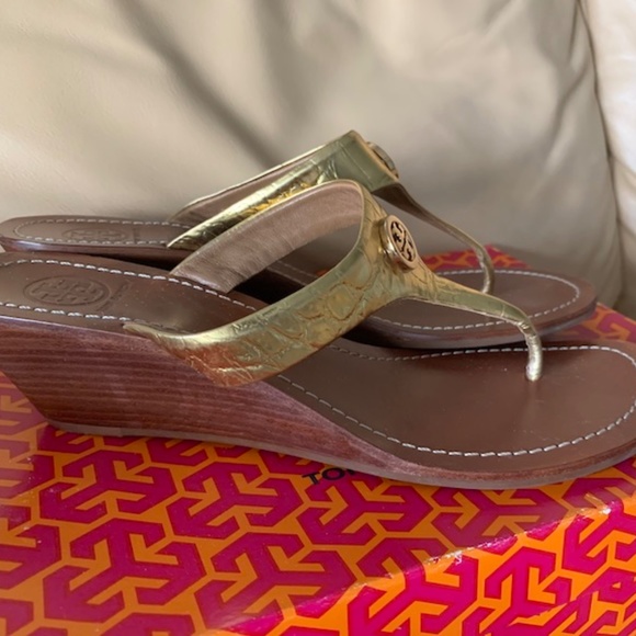 Tory Burch Gold Wedge Sandals - Picture 2 of 6